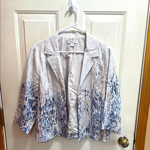Coldwater Creek Linen Blue and Tab Patterned Blazer size PL (14-16)